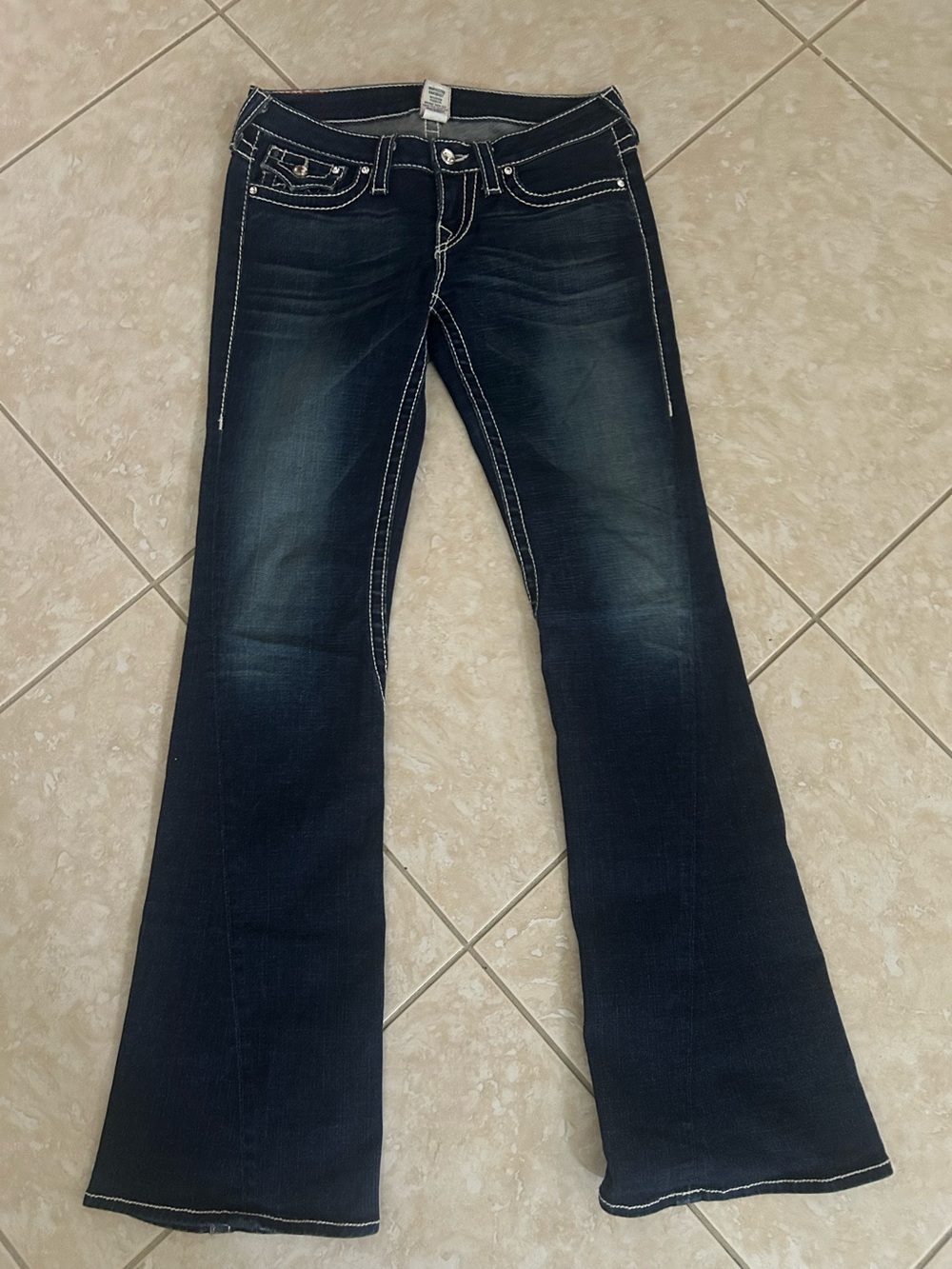 True Religion DISCO JOEY BIG T Crystal Buttons & Double Stitched Jeans Size 29